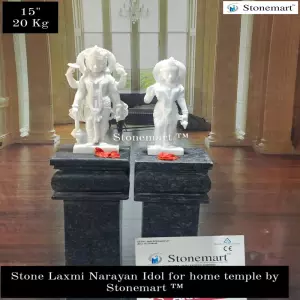 15 Inch Divine Pure White Marble Stone Laxmi Narayan Statue For Home Temple