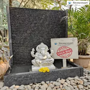 Sold To A Popular Indian Restaurant In Trondheim, Norway 39 Inch, 250 Kg Granite Waterfall With White Marble Ganesha Sculpture