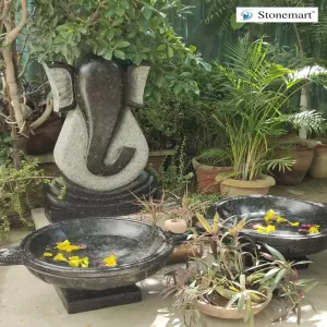 3 Feet Granite Ganesha Statue With 28 Inch Urli
