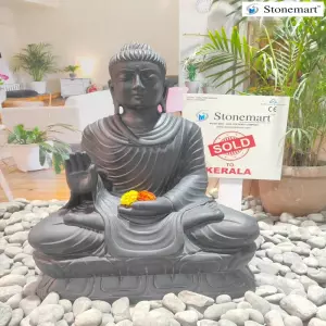 Sold To Thrissur, Kerala 2 Feet Abhaya Mudra Buddha Sculpture In Black Marble