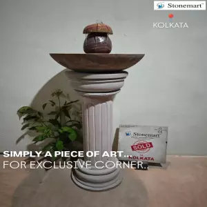 Sold To Kolkata, West Bengal - Hand Carved Stone Uruli Water Fountain With Stylish Pedestal Stand For Home Decor