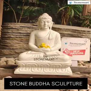 Available - 2 Feet White Marble Stone Buddha Sculpture In Meditating Posture For Indoor And Outdoor