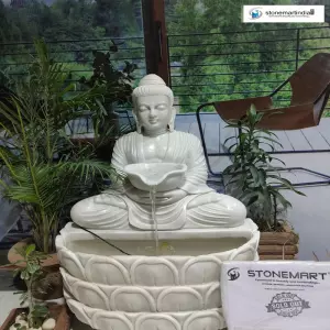 Sold 3 Feet White Marble Buddha Waterfall For Farmhouse