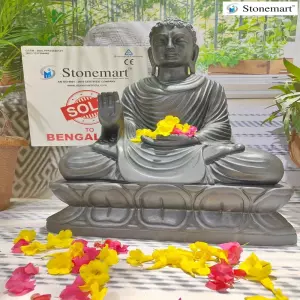 Sold To Bengaluru, Karnataka 2 Feet Black Marble Indoor Buddha Statue In Abhaya Mudra
