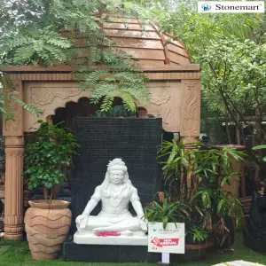 Big Size Granite Panel Fountain With Marble Shiva Idol For Spiritual Decor