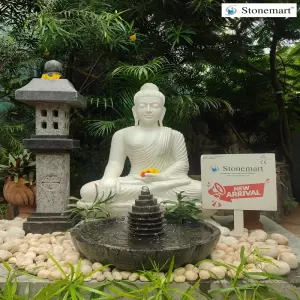 3 Feet Bhumisparsha Mudra White Marble Garden Buddha Sculpture