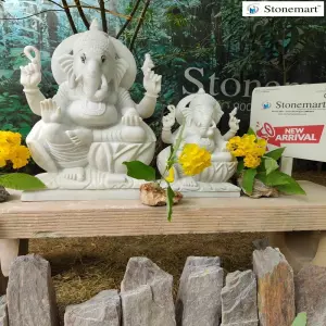 28 Inch And 18 Inch White Marble Ganesha Idol