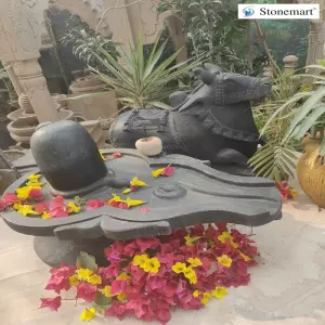 27 Inch Marble Shiva Linga And 24 Inch Nandi Statue