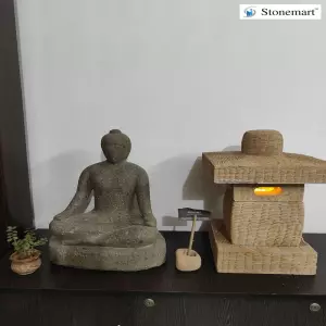 21 Inch Balinese Sculpture And Japanese Lantern