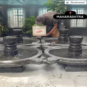 Sold To Dharana Wellness Resort, Pune, Maharashtra - 4 Large Granite Urli Water Features For Indoor And Outdoor Decor