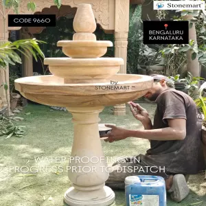 Waterproofing Modern Sandstone Fountain Before Shipping To Bengaluru, Karnataka