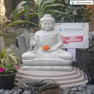 Available - 2 Feet Abhaya Mudra Buddha Sculpture Carved Out Of White Marble Stone