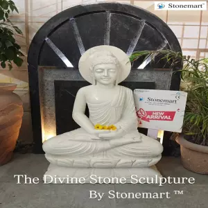 Available - 3 Feet Serene Marble Buddha Sculpture For Home And Garden Vastu