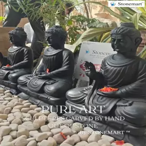 Available - 2 Feet Hand Carved Black Stone Buddha Statues For Garden