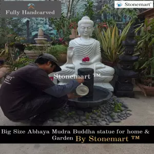 Available 4Ft Big Size Abhaya Mudra White Marble Stone Buddha Sculpture For Indoor And Outdoor