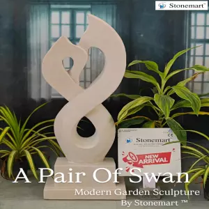 Modern Abstract Stone Sculpture Of A Pair Of Swan For Interior And Exterior Decor