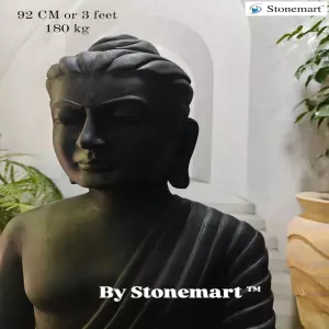 Available 92Cm Black Marble Dhyana Mudra Buddha Statue Hand Carved For Home And Garden