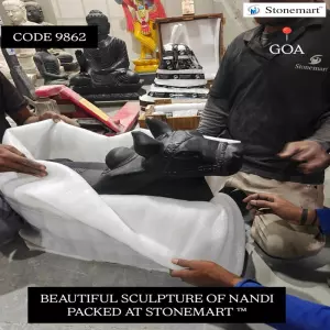 Packing 2 Feet Marble Nandi Statue For Shipping To Goa