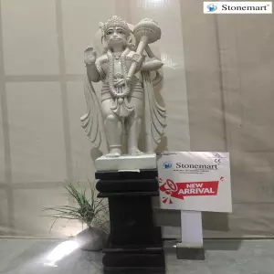2.5 Feet White Marble Hanuman Statue With Granite Base Stand