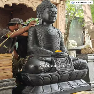 Available - 5 Feet Meditating Buddha Statue Hand Carved Out Of A Single Block Of Black Marble