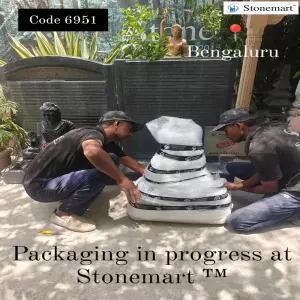 Marble Buddha Idol Packaging In Progress For Shipping To Bengaluru, Karnataka