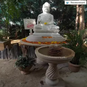 Sold To Coimbatore, Tamil Nadu 3 Feet, 180 Kg Marble Buddha Statue With Pedestal And Stone Fountain