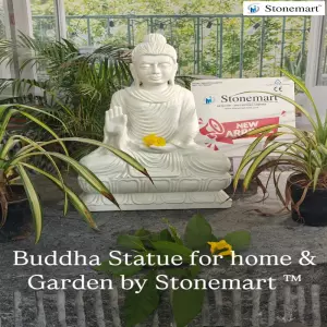 Available - 2 Feet White Marble Buddha Sculpture For Home And Garden In Abhaya Mudra Posture