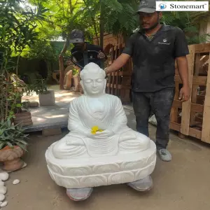 40 Inch, 220 Kg Dhyana Mudra Marble Buddha Statue On Lotus