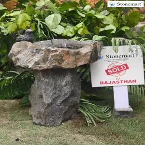 Sold To Jaipur, Rajasthan - Natural Stone Bird Bath Water Fountain For Patio, Garden, Balcony