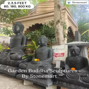 Available - 2 Ft, 3 Ft, 5 Ft Black Marble Stone Buddha Statues For Home And Garden Decor