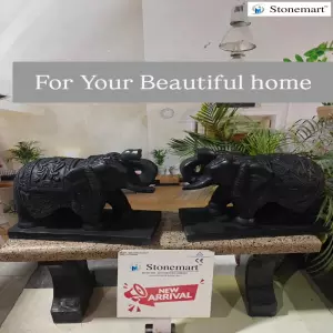 18 Inch Black Marble Stone Elephant Statues For Elegant Entrances