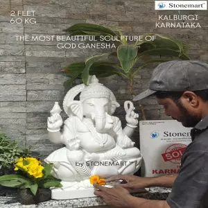 Sold To Kalburgi, Karnataka - 2 Feet White Marble Ganesha Idol For Home Temple