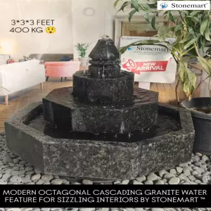 Hand Carved Octagonal Modern Granite Cascading Water Fountain