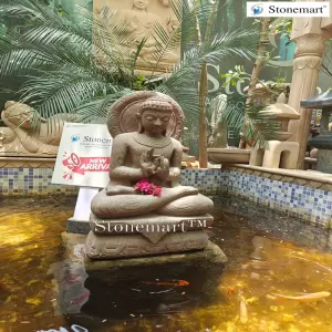 Available 26 Inch, 60 Kg Hand Carved Natural Stone Buddha Sculpture For Indoor And Outdoor