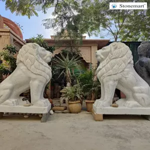 4 Feet Pair Of Marble Lion Statue