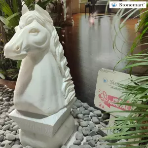 3 Feet, 150 Kg White Marble Horse Head Figurine Or Statue