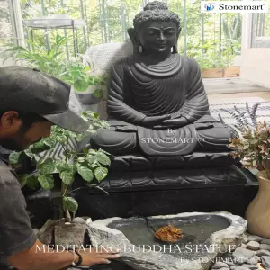Available - Meditating Black Stone Sitting Buddha Statue In 3 Feet