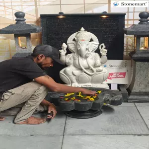Beautiful Ganesha Waterfall With Pair Of Lanterns And Urli Bowl