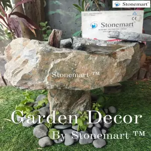 22 Inch, 40 Kg Natural Stone Bubbler Bird Bath Fountain For Indoor And Outdoor