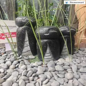 Handcrafted Praying Lucky Japanese Jizo Family Granite Statues For Garden Decor