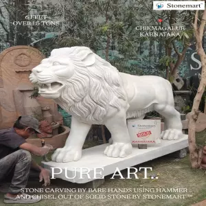 Sold To Chikmagalur, Karnataka - White Marble Stone Lion Sculpture In 6 Feet For Resorts, Farmhouses, Hotels