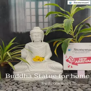 Available - 2 Feet Abhaya Mudra Buddha Idol In White Marble Perfect For Offices, Apartments, And Villas