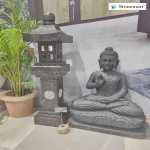 Sold To Trivandrum, Kerala 2.5 Feet Buddha Idol With 38 Inch Granite Pagoda