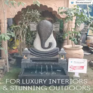 Granite Abstract Ganesha Idol With Waterfall Fountain For Home And Garden