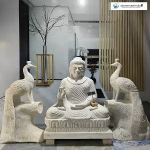 4 Feet Buddha Statue With 4 Feet Peacock Statues