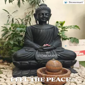 Available - 3 Feet Stunning Meditating Marble Buddha Statue For Home And Garden
