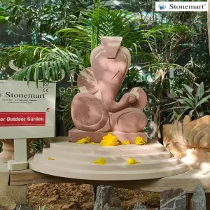 24 Inch Modern Abstract Stone Ganesha Sculpture With Stone Pedestal