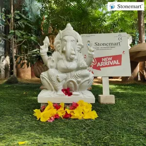15 Inch White Marble Lord Ganpati Idol