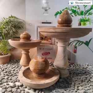 Sold To Bangalore, Karnataka Hand Carved Rainbow Sandstone Water Fountains For Interior Design
