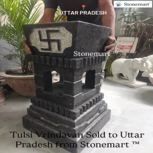 Sold To Uttar Pradesh - Hand Carved Black Granite Tulsi Vrindavan Planter For Pooja Room Decor